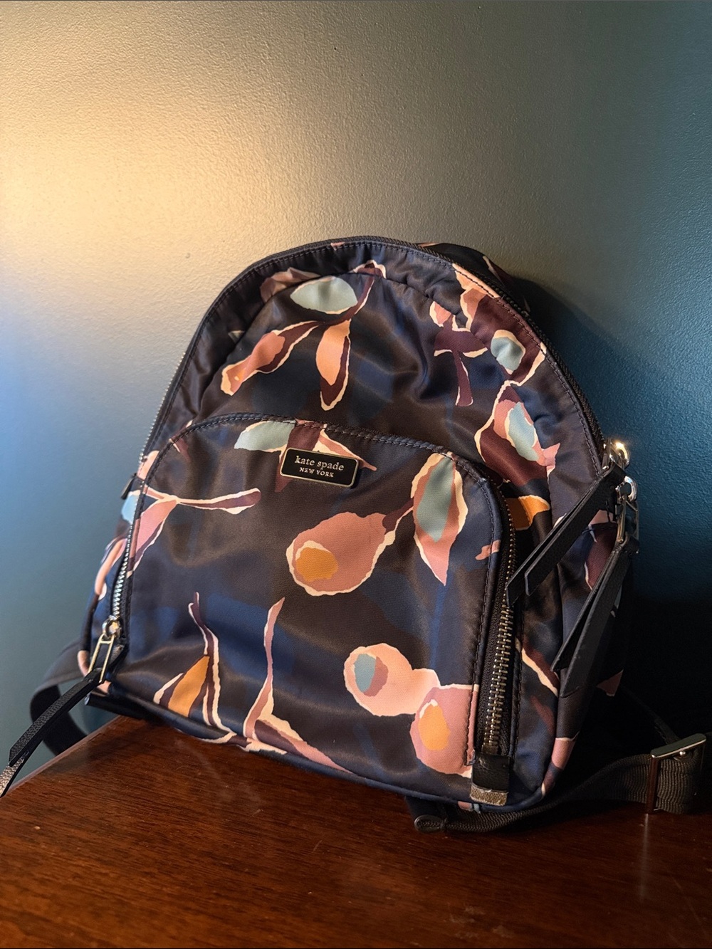 kate spade navy floral print nylon mini backpack